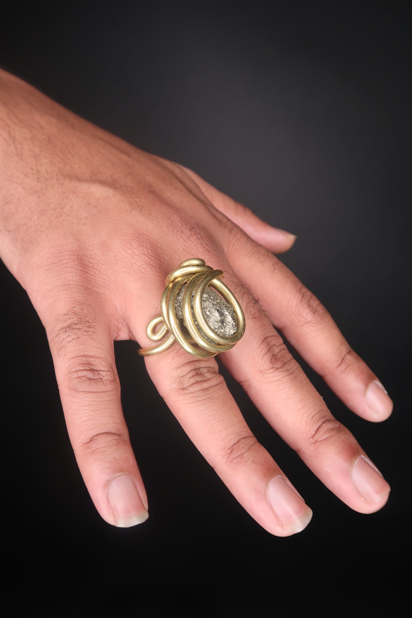 Raw Pyrite Brass Ring