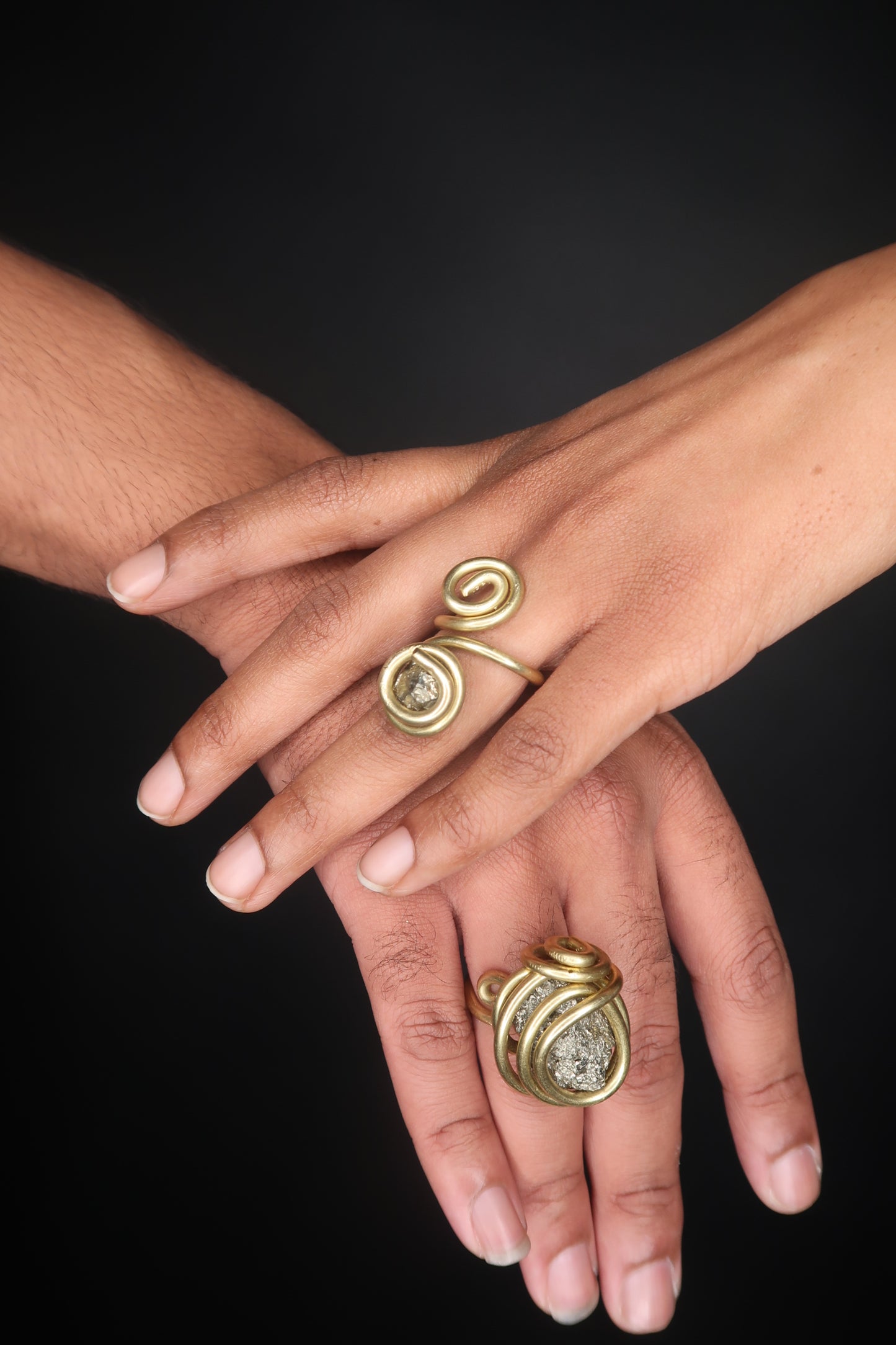 Raw Pyrite Brass Spiral Ring