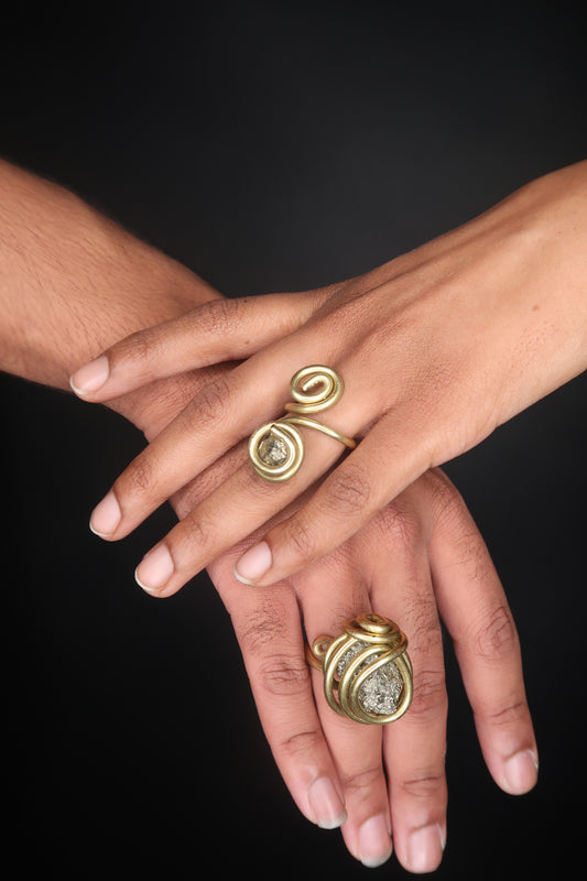 Raw Pyrite Brass Spiral Ring