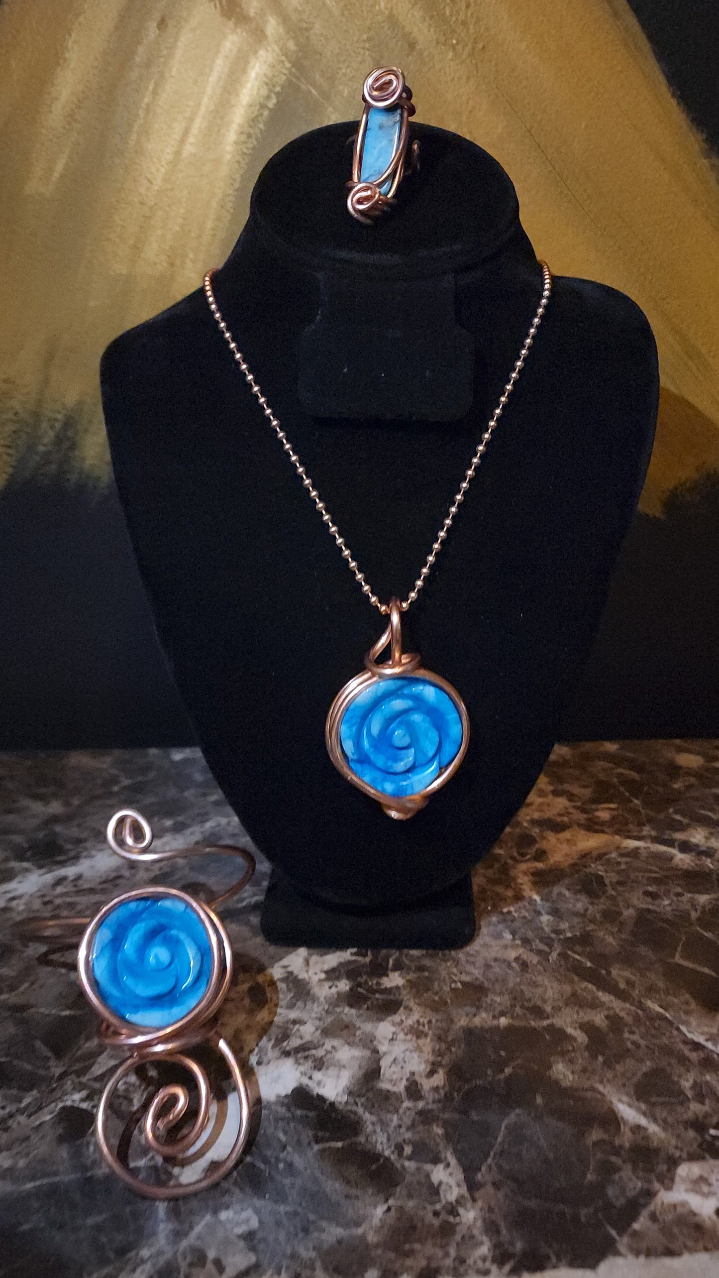 Blue Agate Rose Set